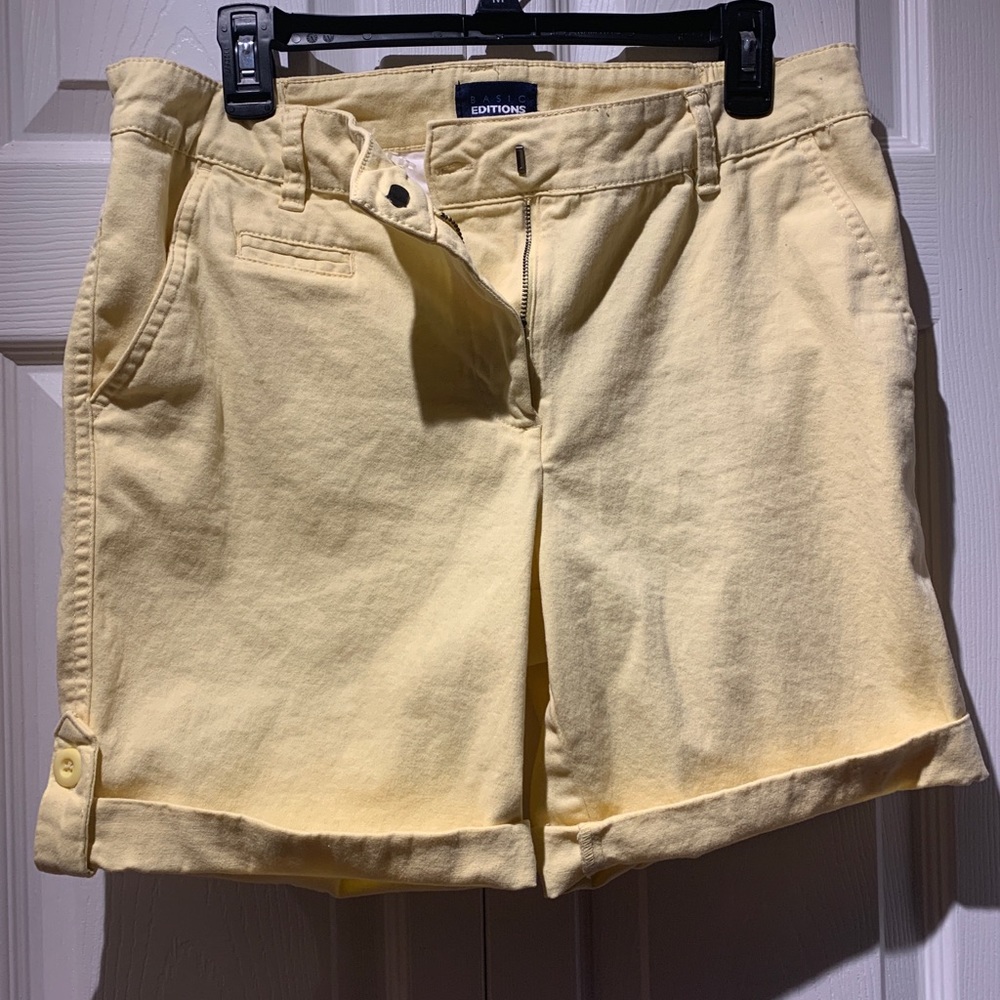 Yellow Stretch Button Shorts